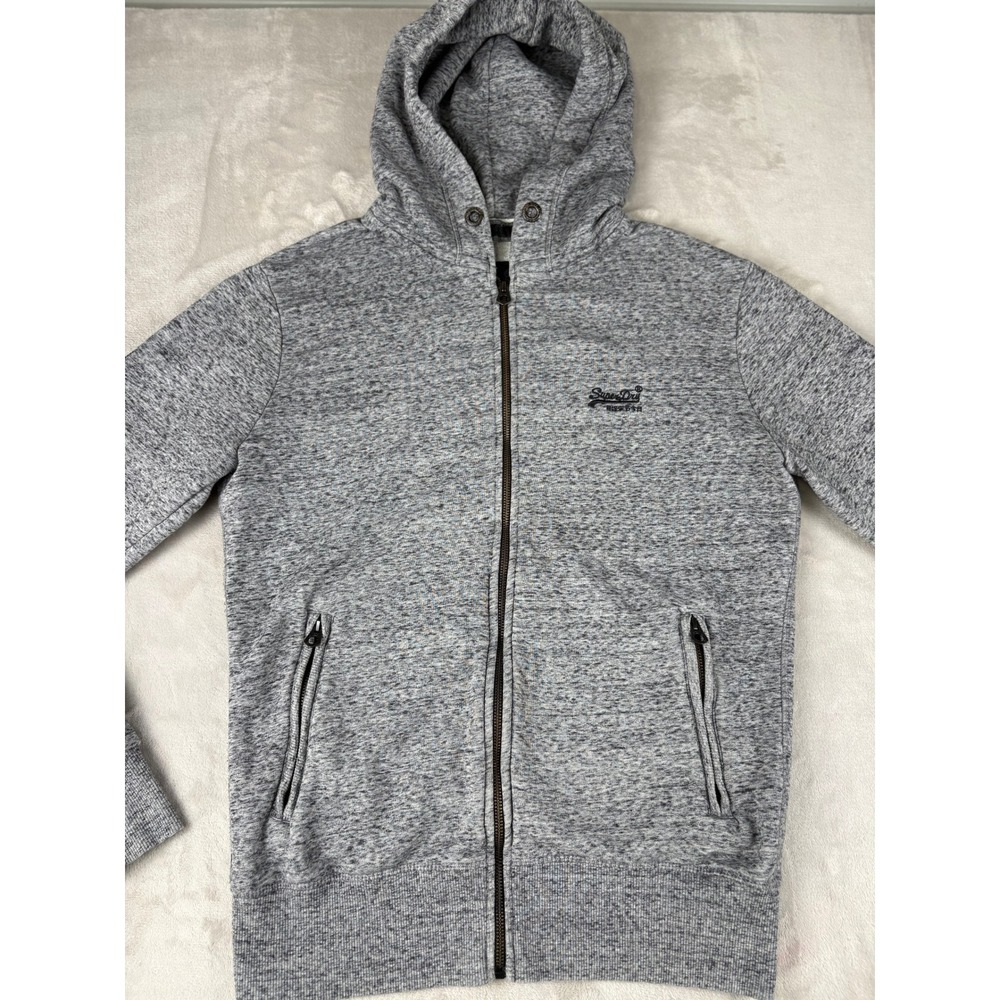 Superdry Orange Label Mens Grey Marl Full Zip‎ Hoodie Sweatshirt Size M Logo